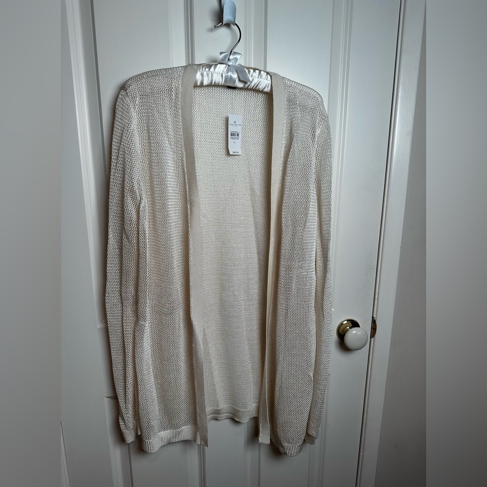 Ann Taylor Cream Open-Front Cardigan